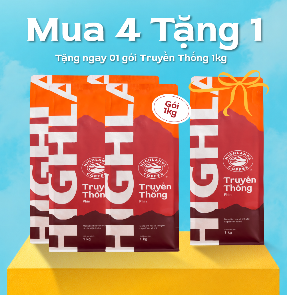 [DEAL THÁNG 6] MUA 4 TẶNG 1. Nhập mã KM30K giảm thêm 30K đơn từ 899K- Cà phê bột Truyền Thống Highlands Coffee 1kg. Giới hạn số lượng.