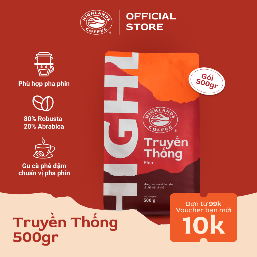 Nhập mã BANMOI - Cà Phê Rang Xay Truyền Thống Highlands Coffee 500g