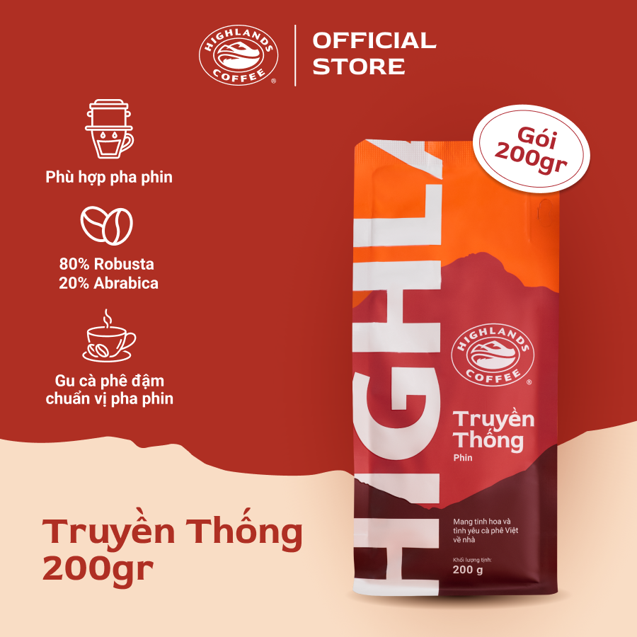 Cà Phê Rang Xay Truyền Thống Highlands Coffee 200g/gói