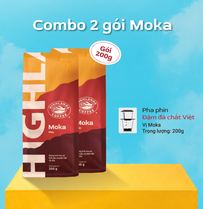 Comno 2 Gói Cà Phê Rang Xay Moka Highlands Coffee 200g/gói