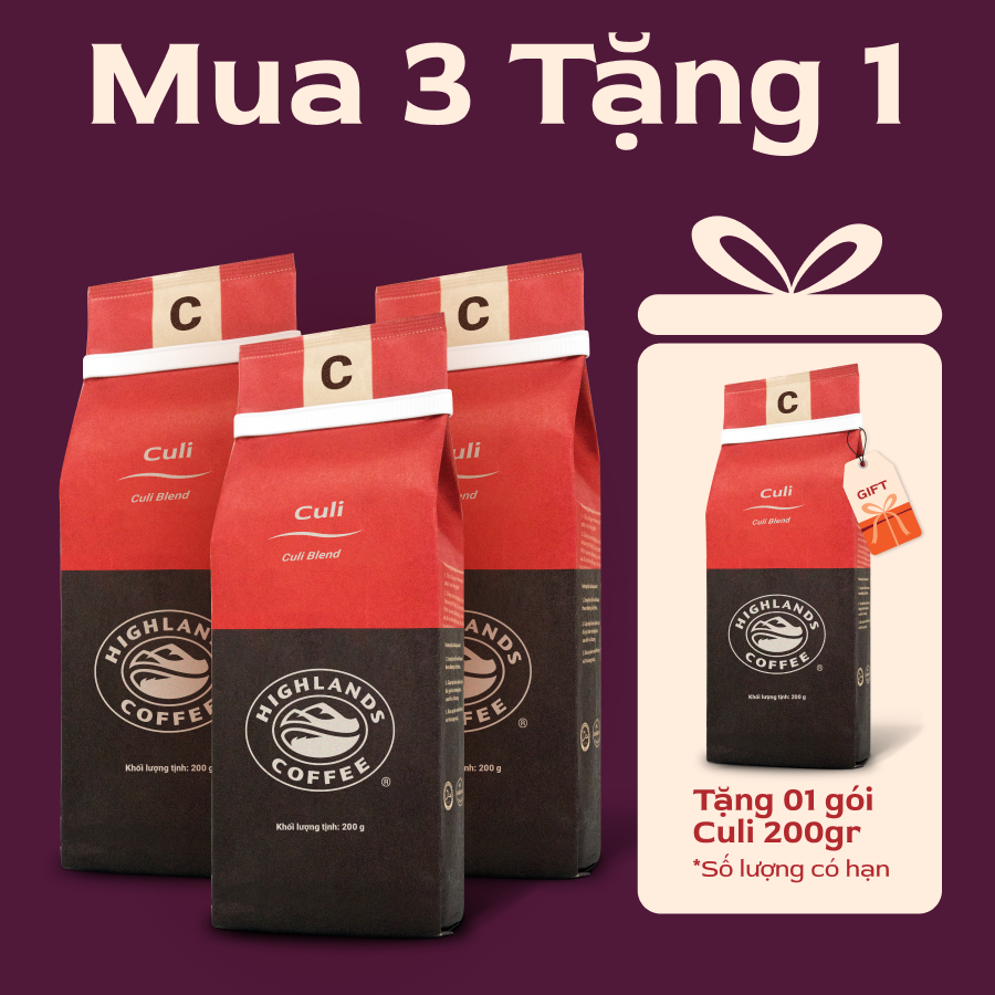 Freeship - Mua 3 tặng 1 - Mua Cà Phê Rang Xay Culi Highlands Coffee 200g/gói Tặng 1 gói ( quà kèm đơn hàng)