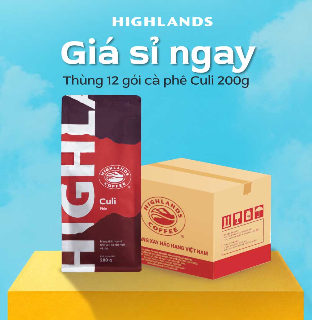 Thùng 12 gói Cà Phê Rang Xay Culi Highlands Coffee 200g/gói