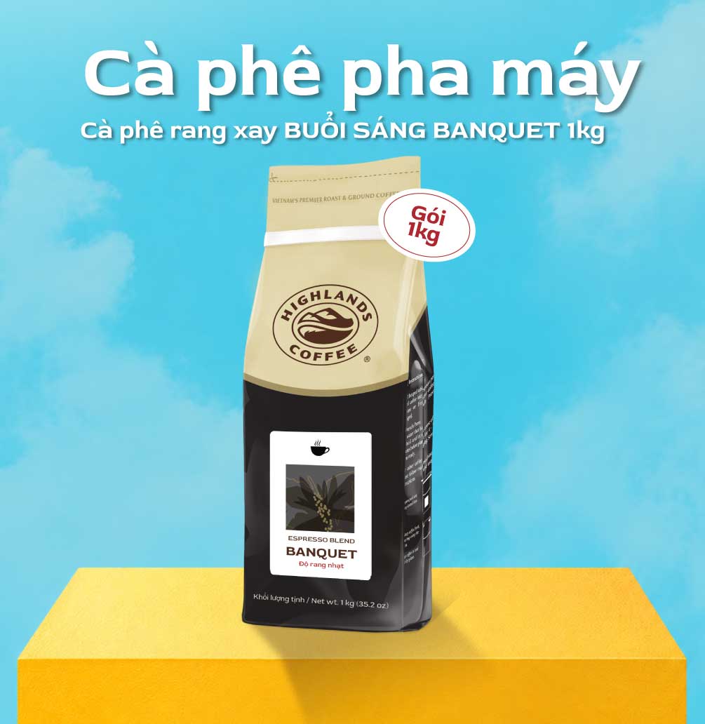 [Dòng rang xay, pha máy] Cà Phê Rang Xay Buổi Sáng Banquet Highlands Coffee 1Kg Tặng Bình nước nhựa Kita Slim Highlands 500ml