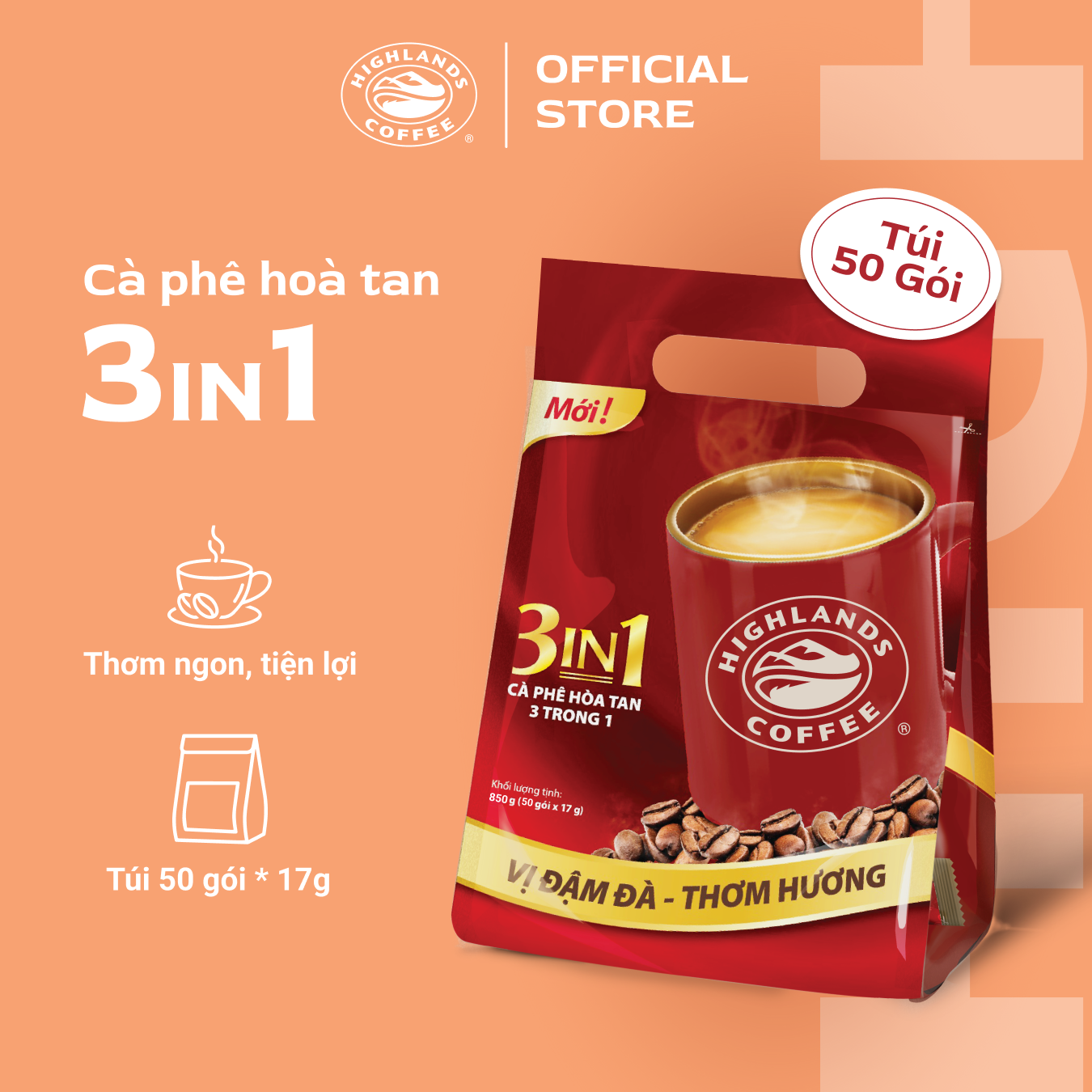 Freeship - Combo 2 túi Cà phê sữa hòa tan 3in1 Highlands Coffee (50 gói x 17g)