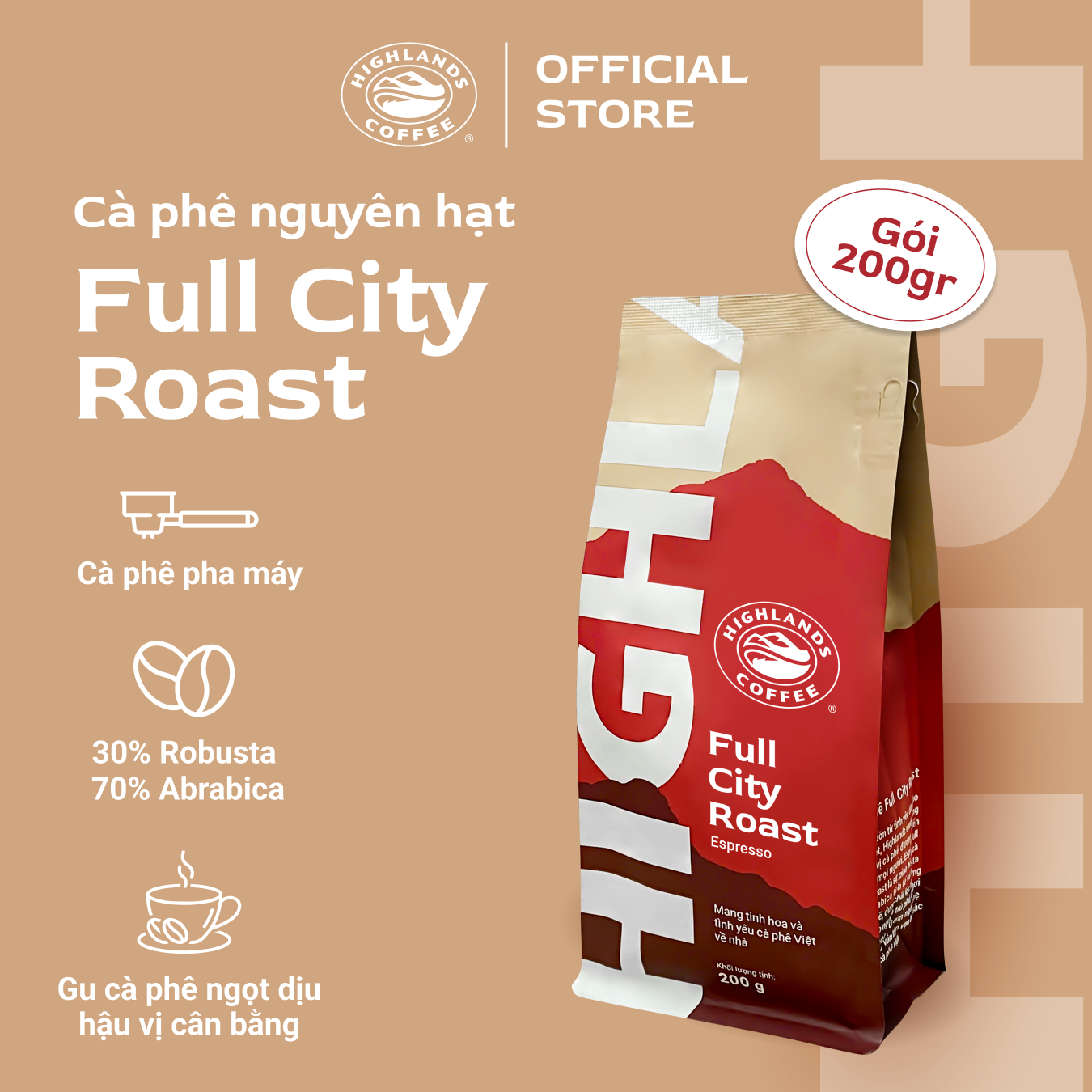 Dùng thử - Cà Phê Hạt Full City Roast Highlands Coffee 200g