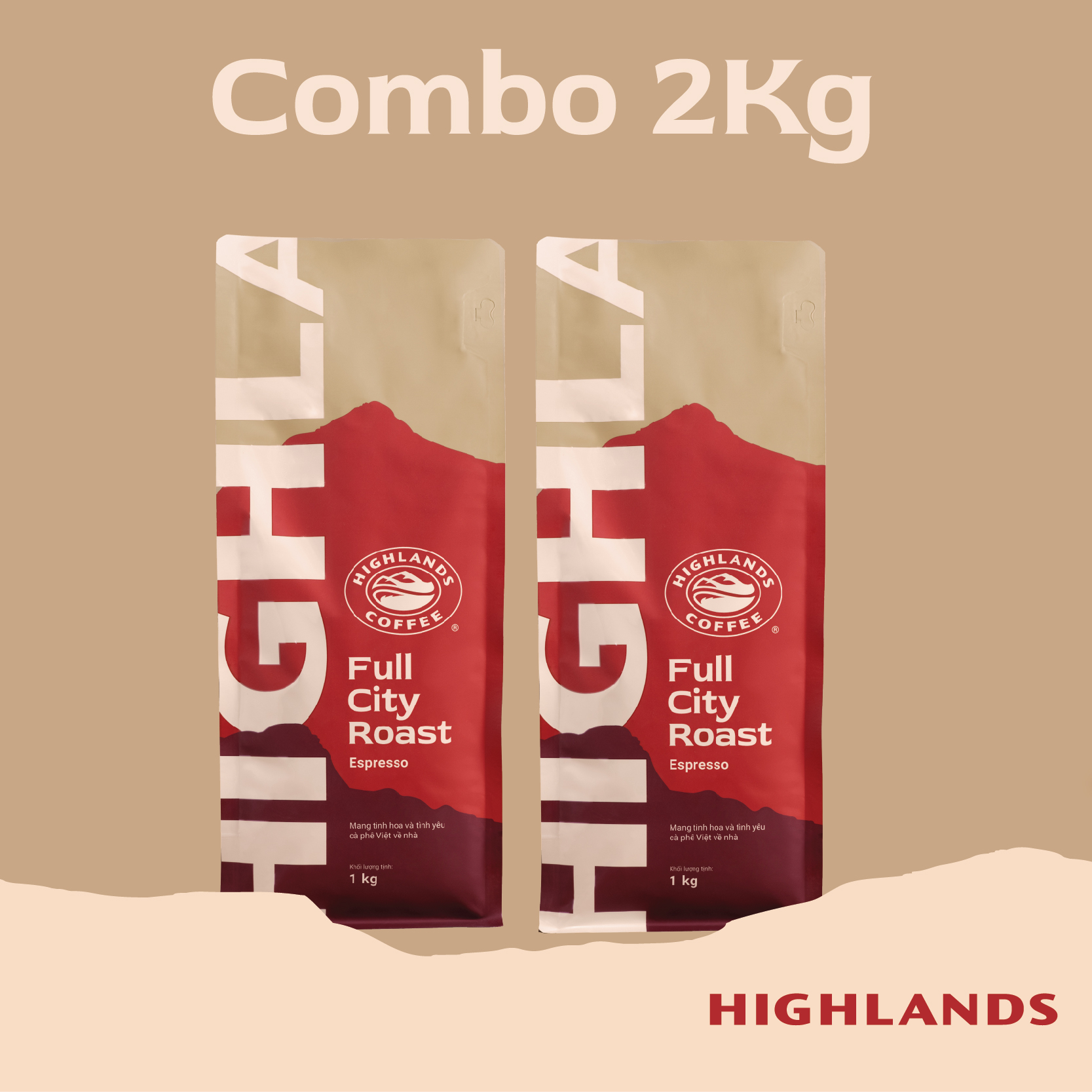 Combo 2 Túi cà phê hạt Full City Roast Highlands Coffee 1kg