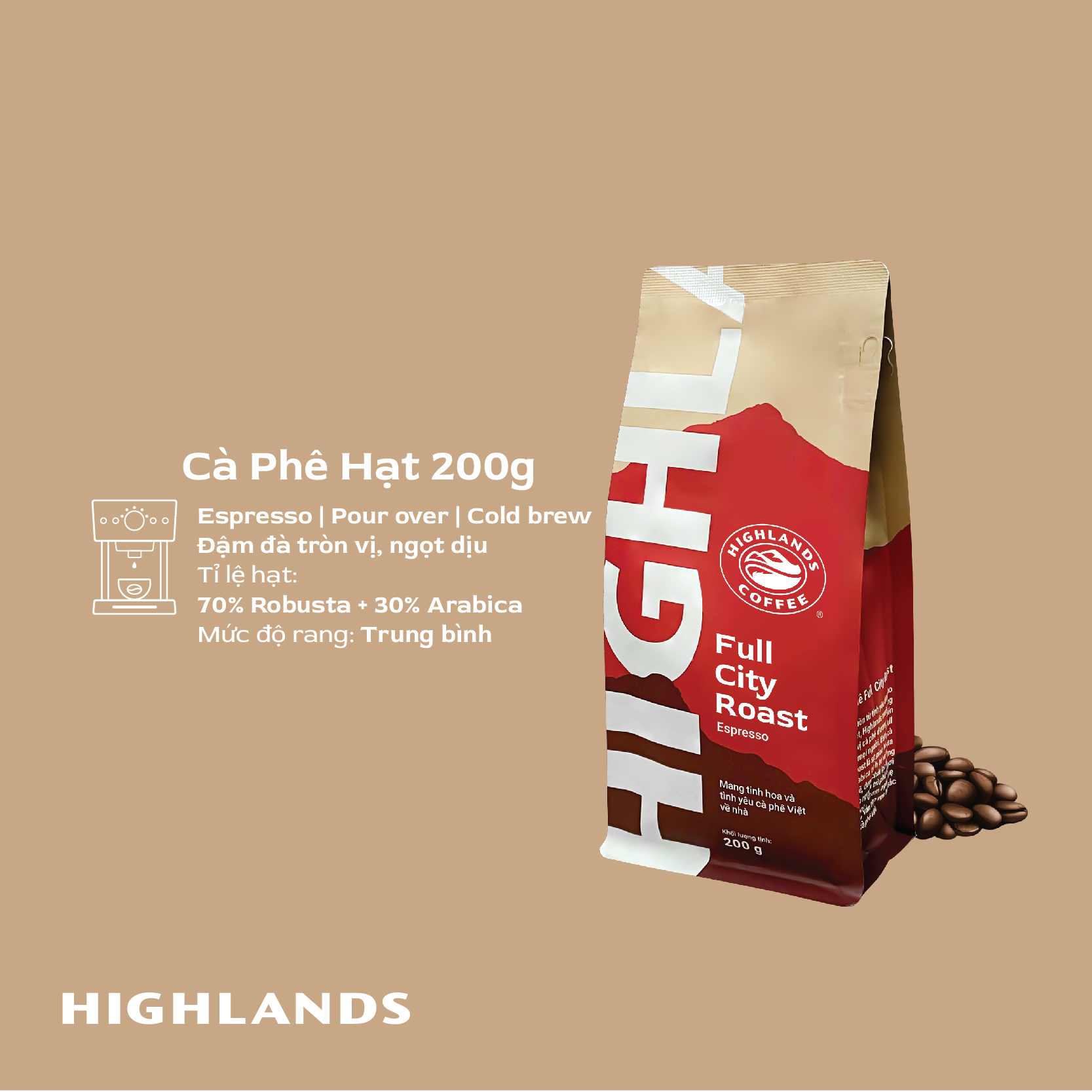Freeship - Cà Phê Hạt Full City Roast Highlands Coffee 500g
