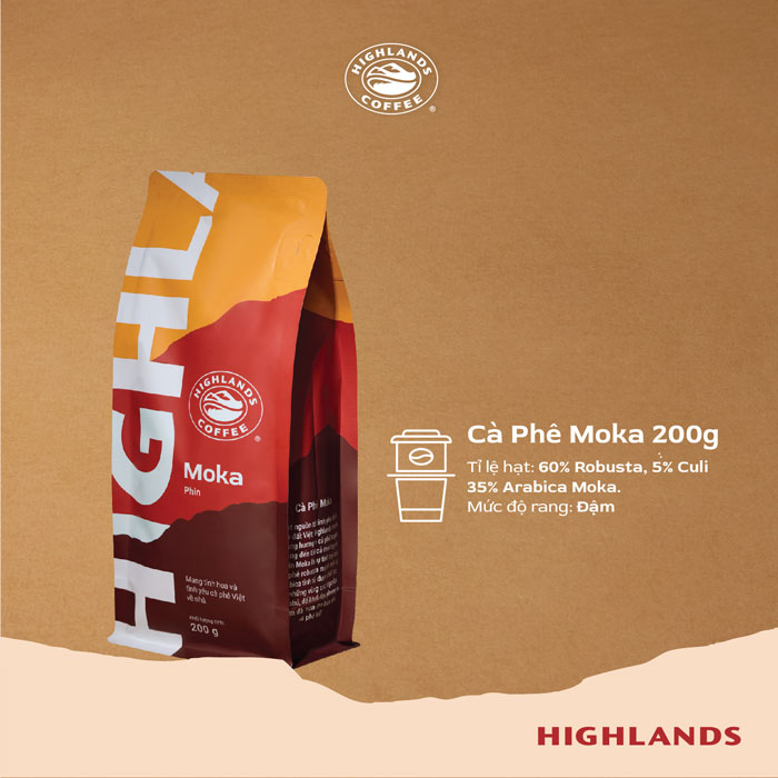 Comno 2 Gói Cà Phê Rang Xay Moka Highlands Coffee 200g/gói