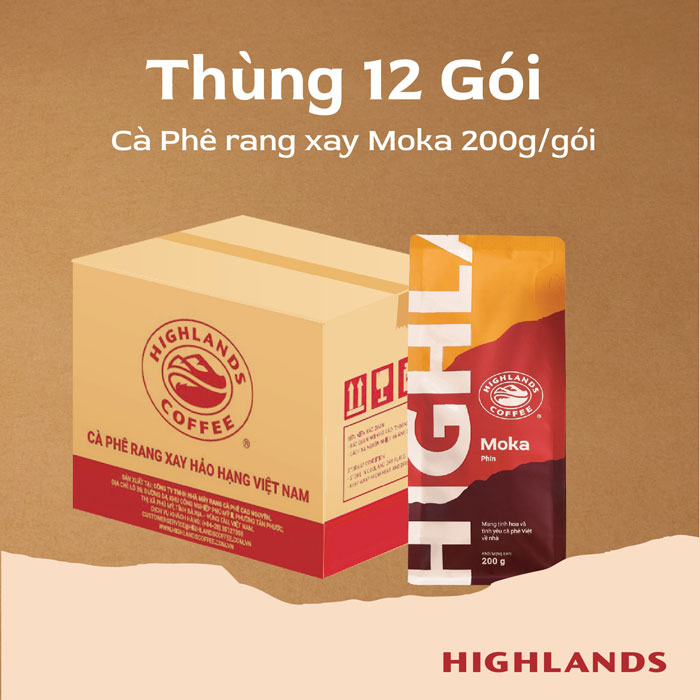 Thùng 12 gói Cà Phê Rang Xay Moka Highlands Coffee 200g/gói