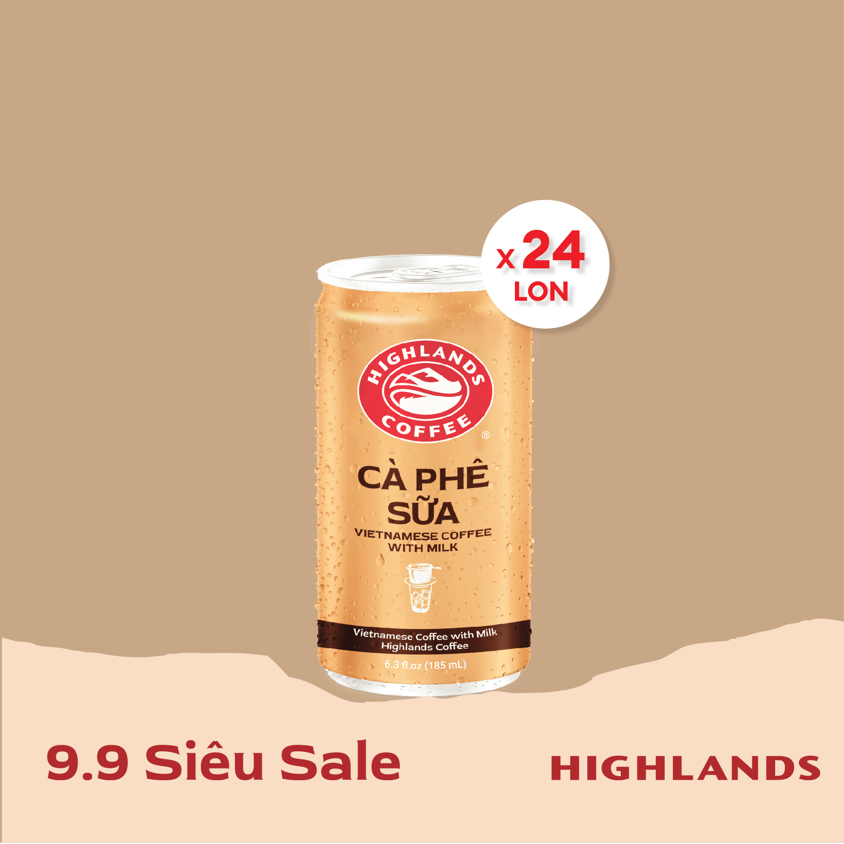 Thùng 24 Lon Cà Phê Sữa Highlands Coffee 185ml/lon