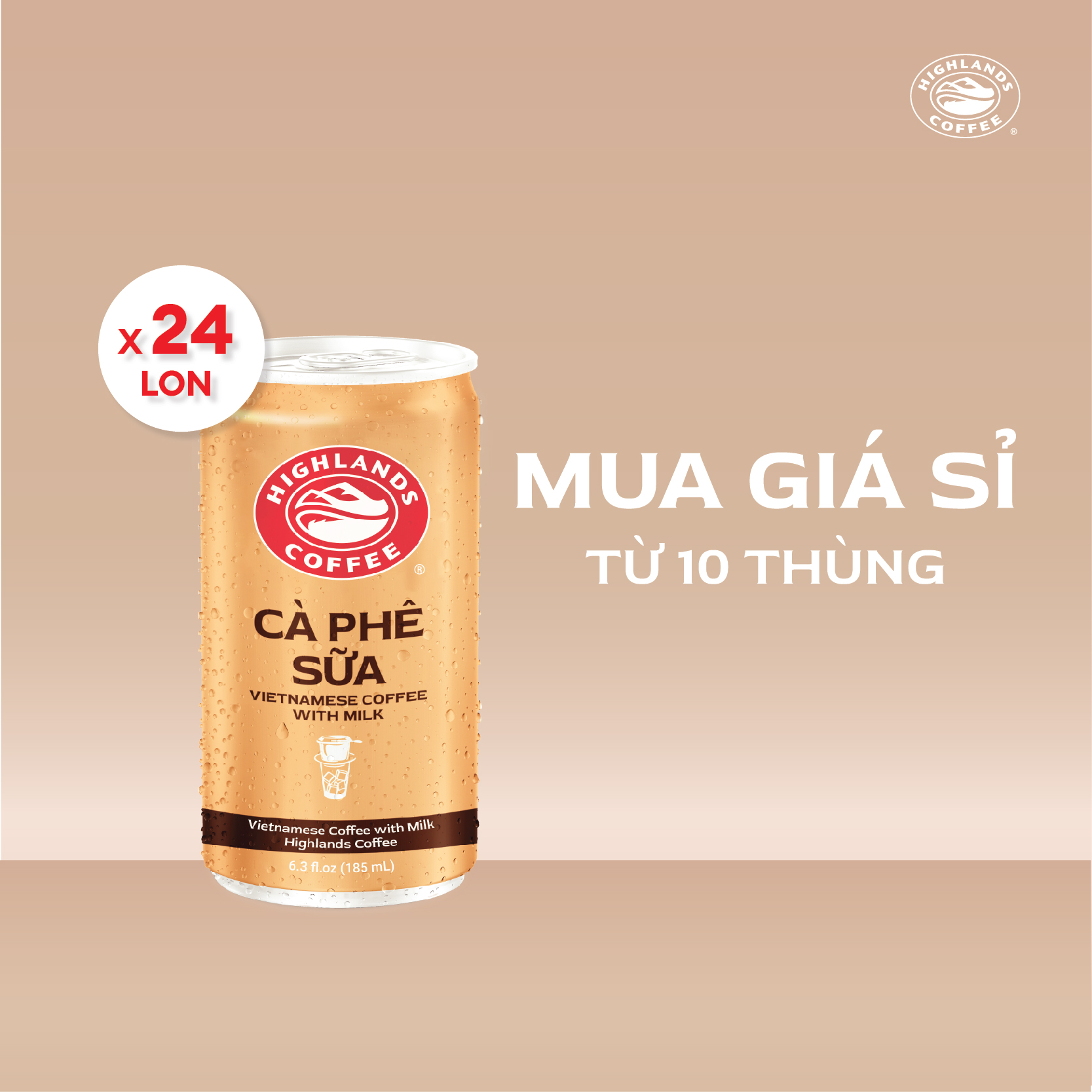 [MUA GIÁ SỈ] Thùng 24 Lon Cà Phê Sữa Highlands Coffee 185ml/lon