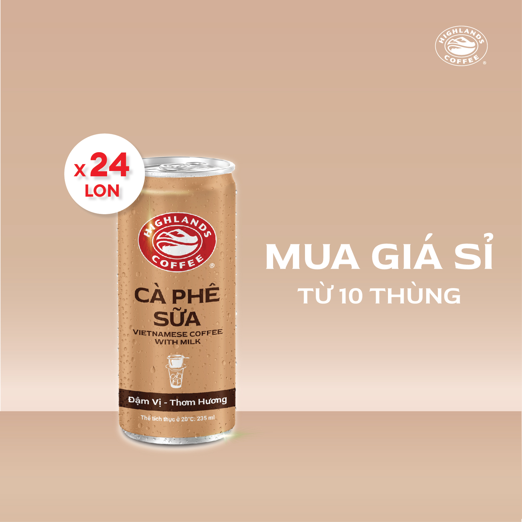 [MUA GIÁ SỈ TỪ 10 THÙNG] Thùng 24 Lon Cà Phê Sữa Highlands Coffee 235ml/lon