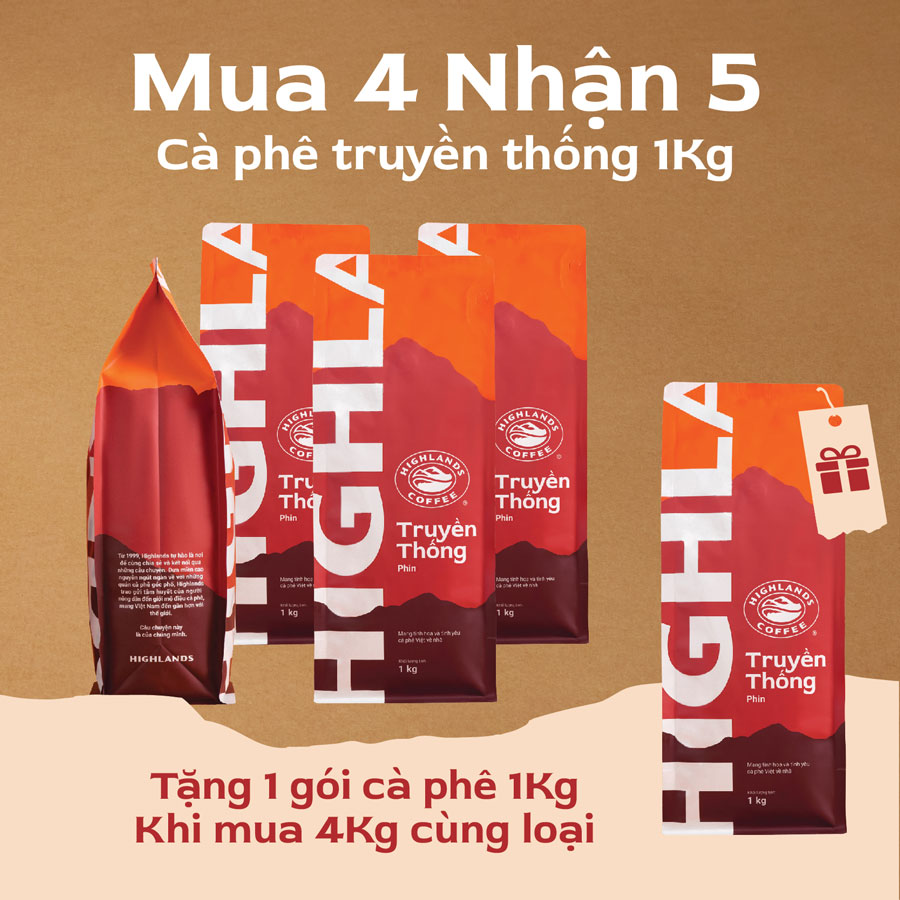 [DEAL THÁNG 6] MUA 4 TẶNG 1. Nhập mã KM30K giảm thêm 30K đơn từ 899K- Cà phê bột Truyền Thống Highlands Coffee 1kg. Giới hạn số lượng.