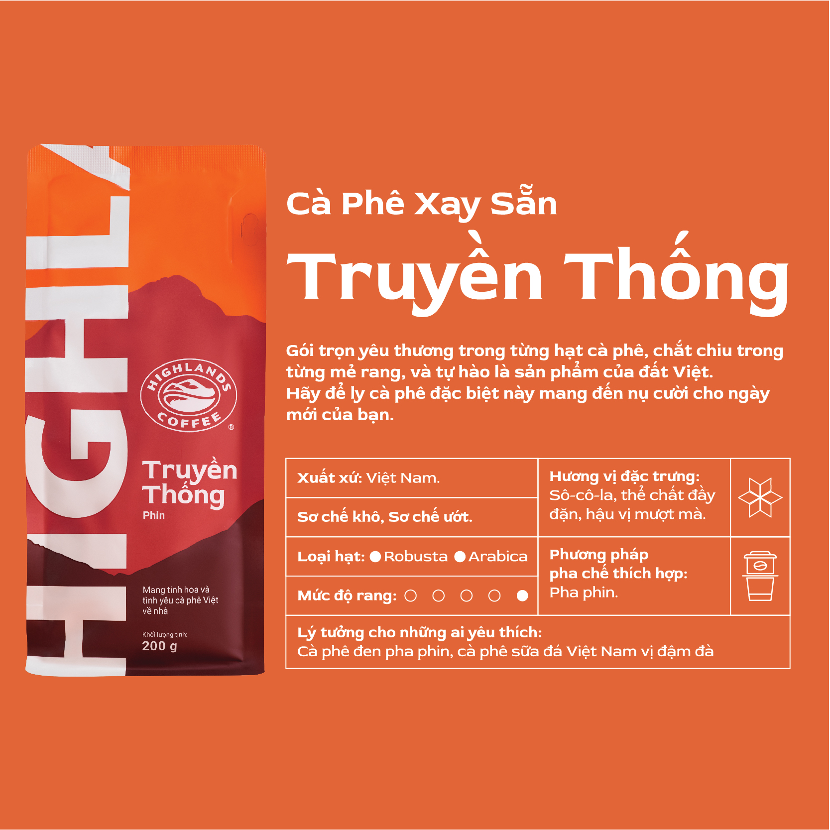 [DEAL THÁNG 6] MUA 4 TẶNG 1. Nhập mã KM30K giảm thêm 30K đơn từ 899K- Cà phê bột Truyền Thống Highlands Coffee 1kg. Giới hạn số lượng.