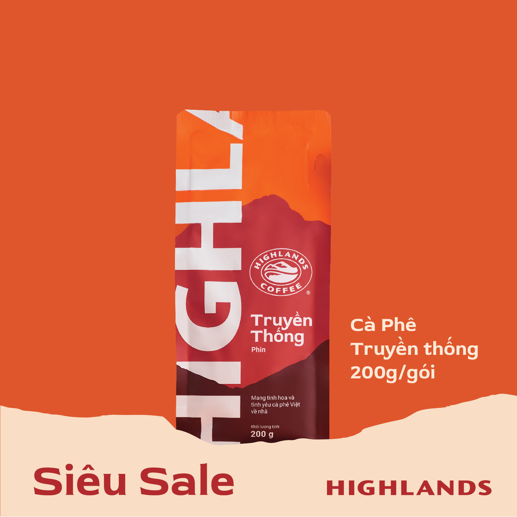 Cà Phê Rang Xay Truyền Thống Highlands Coffee 200g/gói