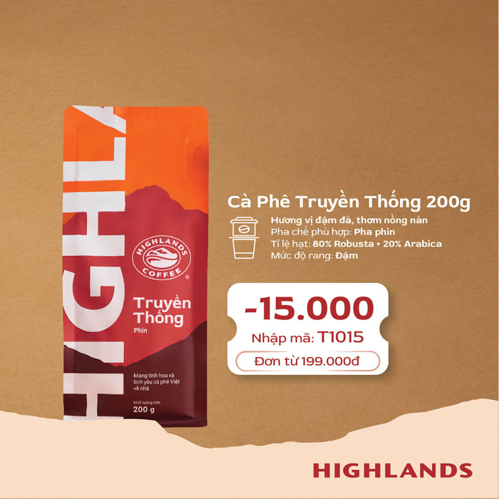 Cà Phê Rang Xay Truyền Thống Highlands Coffee 200g/gói
