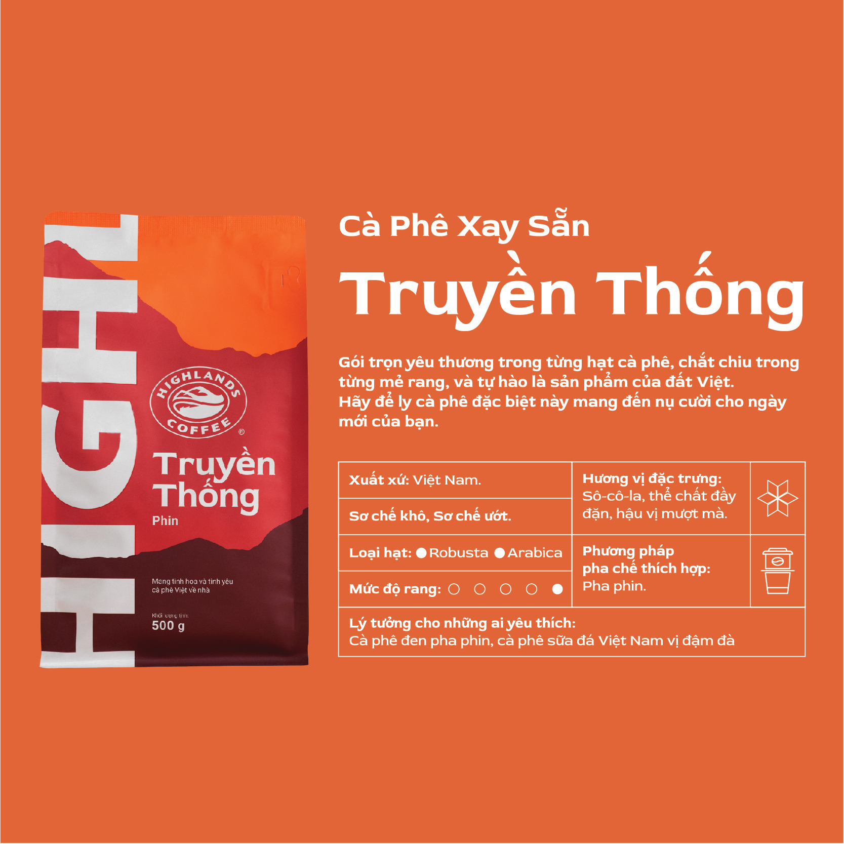 Nhập mã BANMOI - Cà Phê Rang Xay Truyền Thống Highlands Coffee 500g