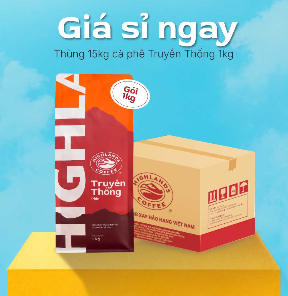 [Giá sỉ tốt] Thùng 15Kg Cà Phê Truyền Thống Highlands Coffee 1kg