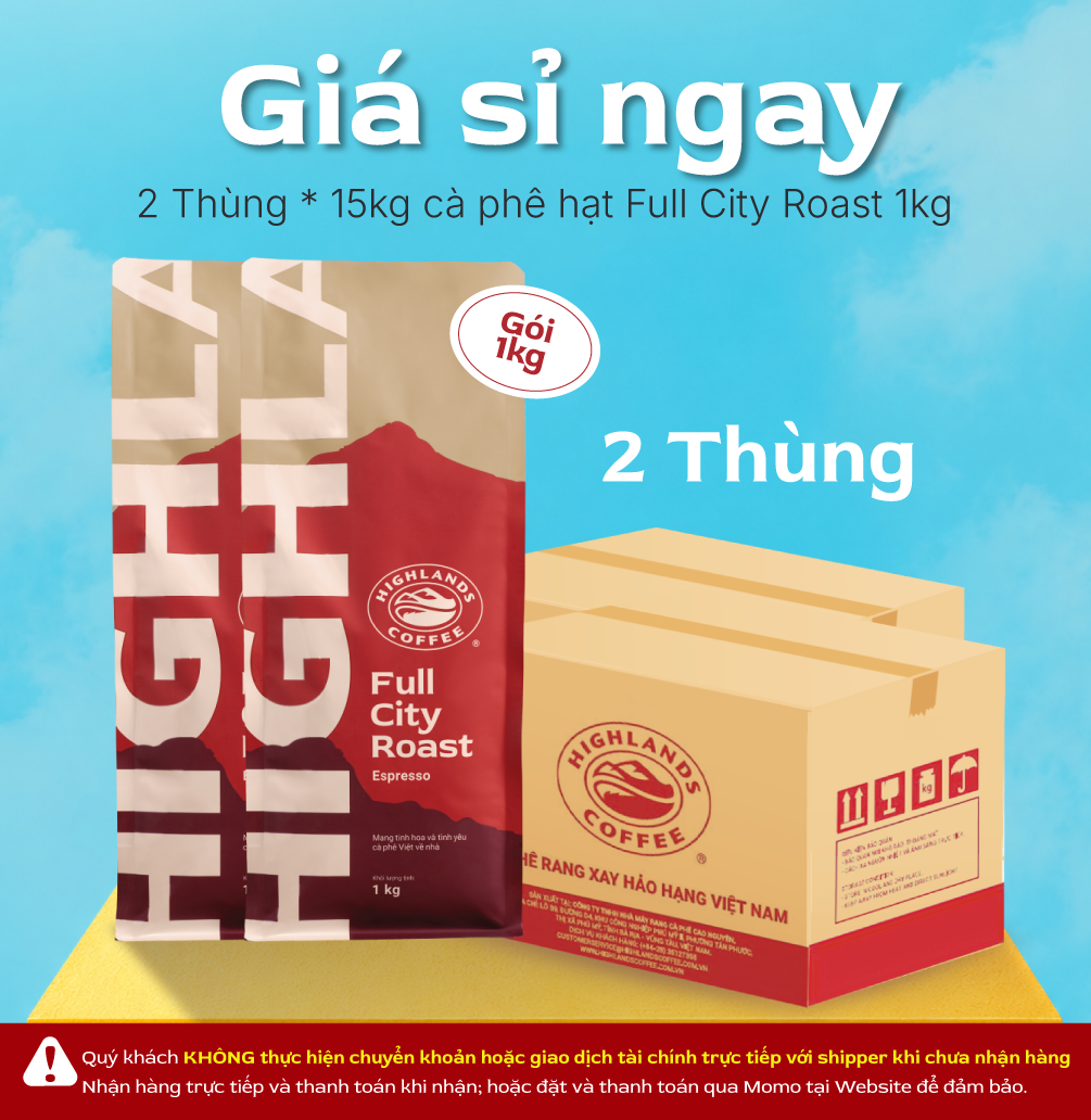 2 Thùng 15Kg Cà phê hạt Full City Roast Highlands Coffee 1kg
