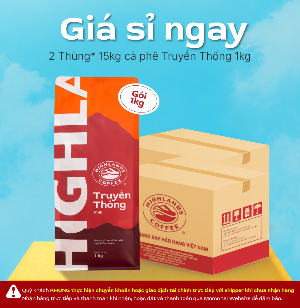 Combo 2 Thùng 15kg Cà Phê Truyền Thống Highlands Coffee 1kg