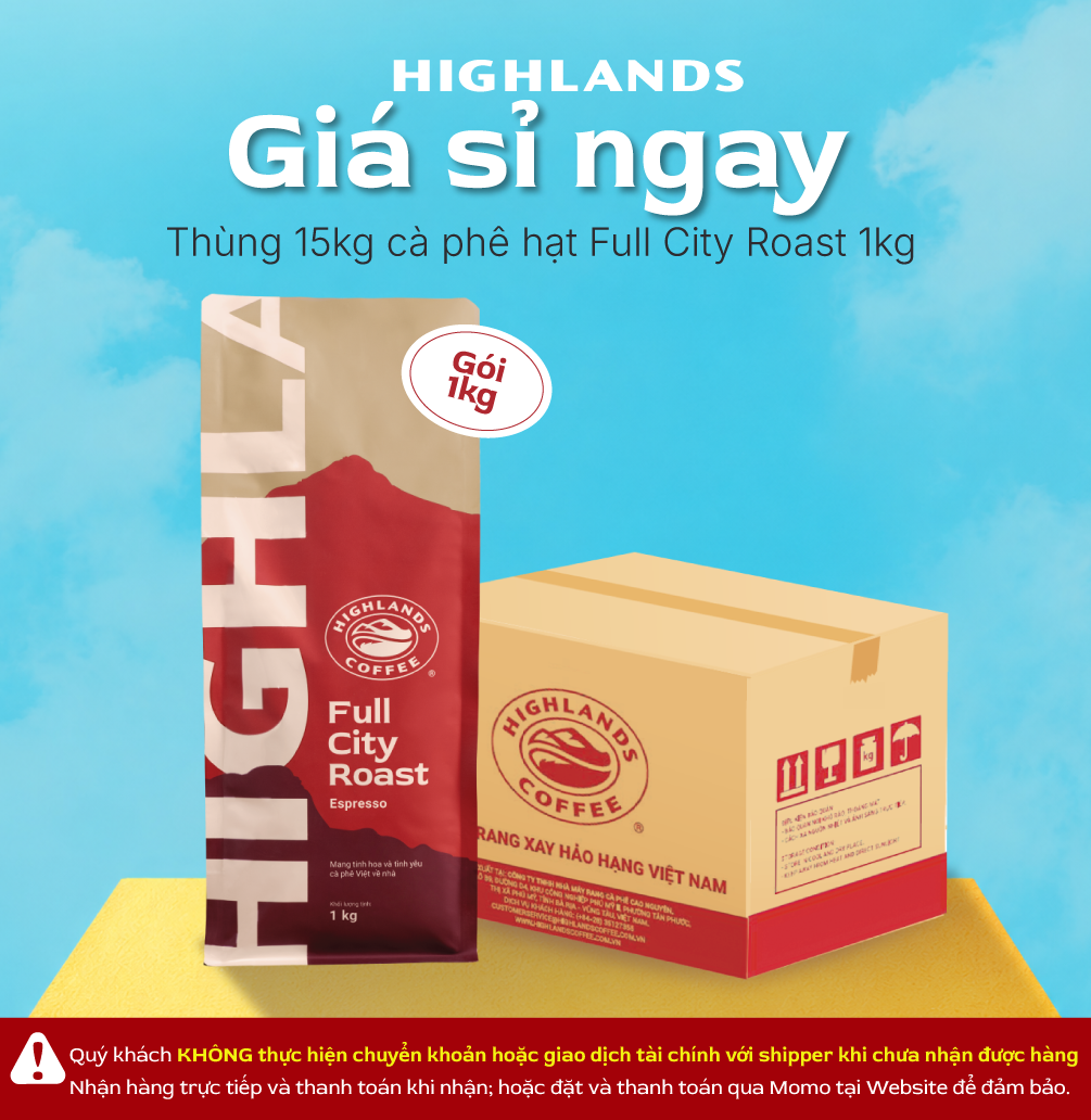 [Giá sỉ tốt] Thùng 15Kg Cà phê hạt Full City Roast Highlands Coffee 1kg