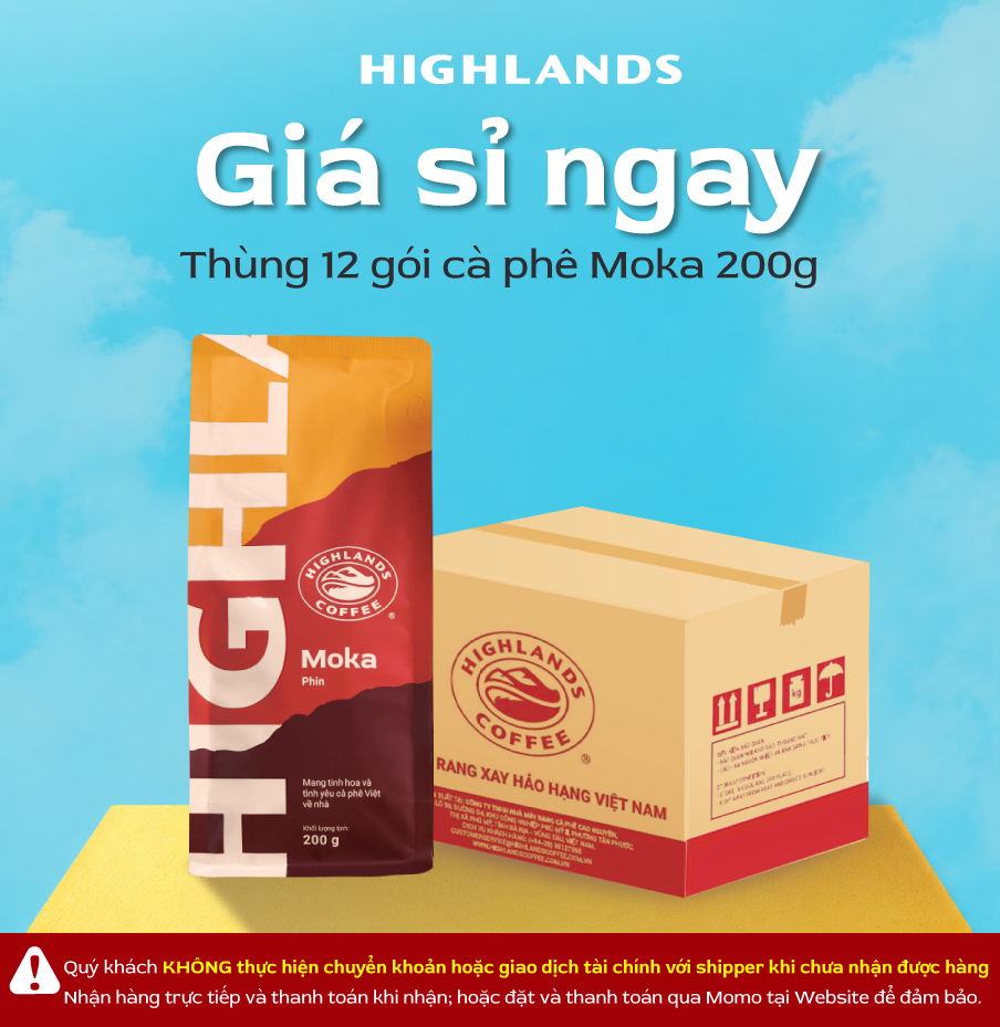Thùng 12 gói Cà Phê Rang Xay Moka Highlands Coffee 200g/gói