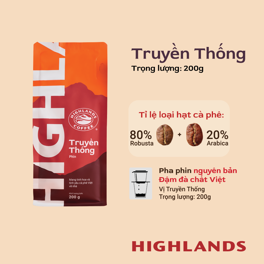 Thùng 12 gói Cà Phê Rang Xay Truyền Thống Highlands Coffee 200g/gói