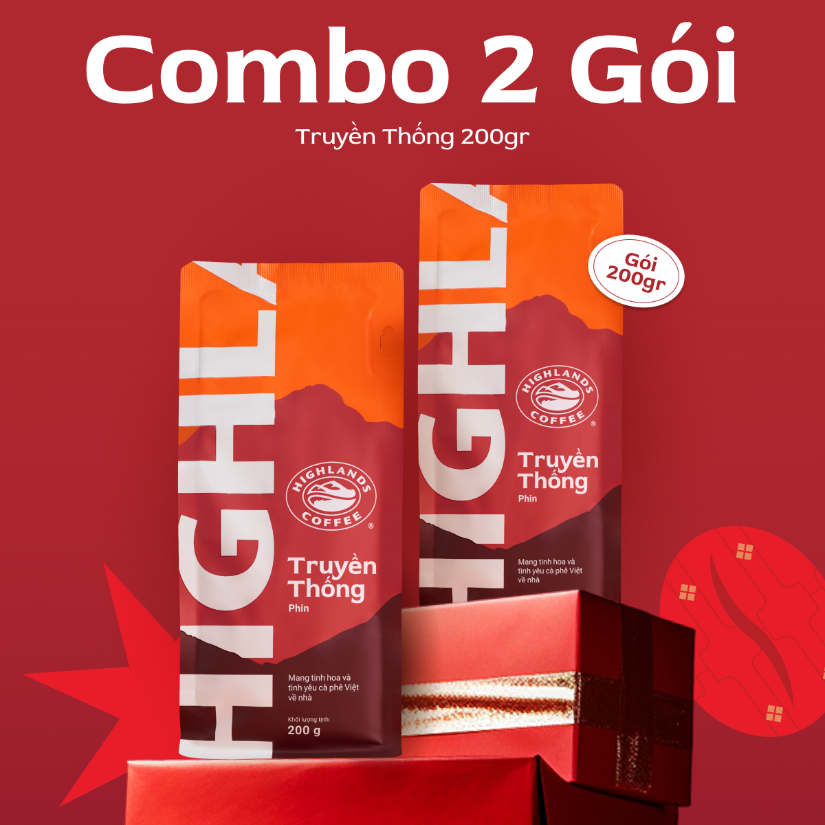 Combo 2 Gói Cà Phê Rang Xay Truyền Thống Highlands Coffee 200g/gói