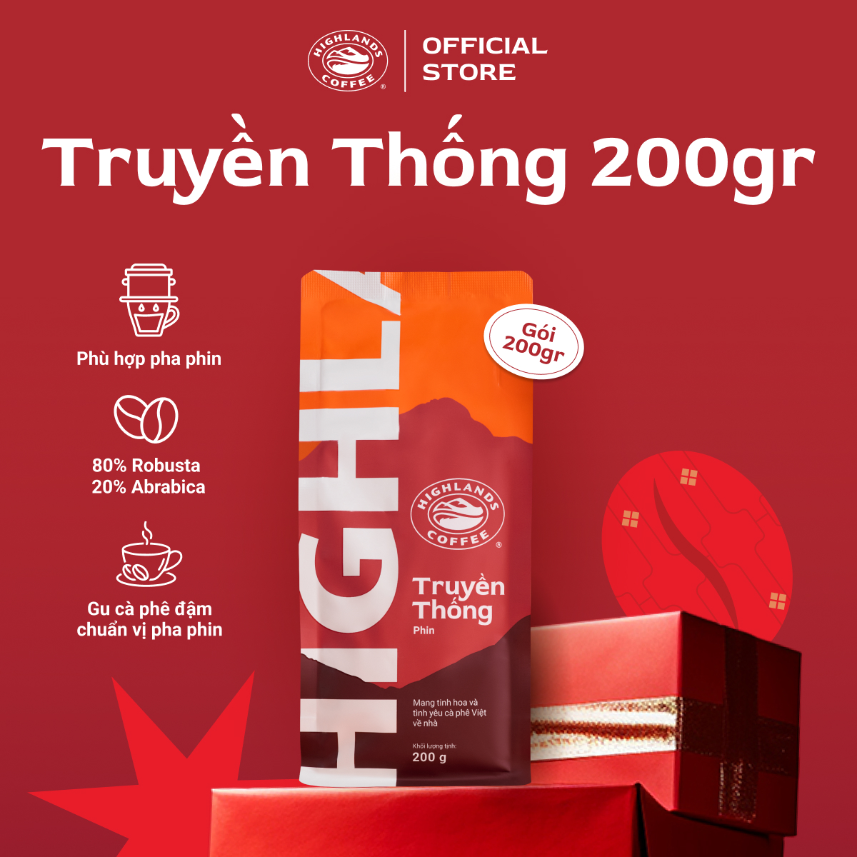 Cà Phê Rang Xay Truyền Thống Highlands Coffee 200g/gói