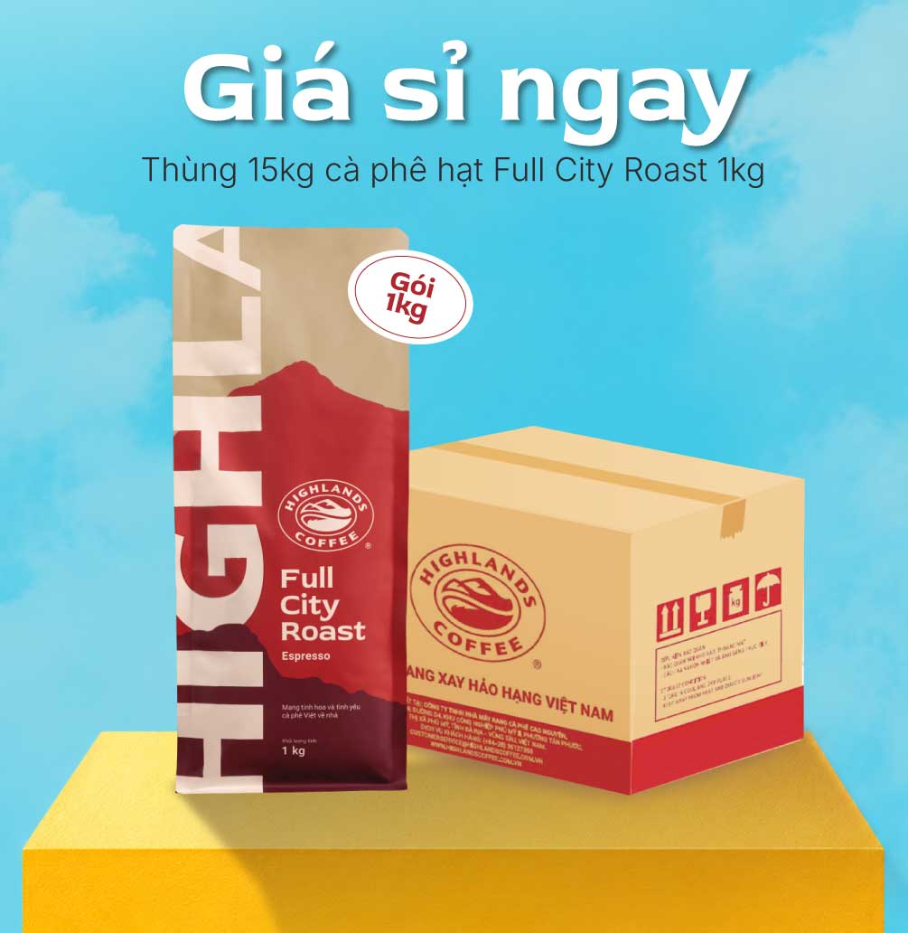 [Giá sỉ tốt] Thùng 15Kg Cà phê hạt Full City Roast Highlands Coffee 1kg