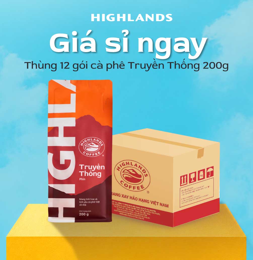 Thùng 12 gói Cà Phê Rang Xay Truyền Thống Highlands Coffee 200g/gói