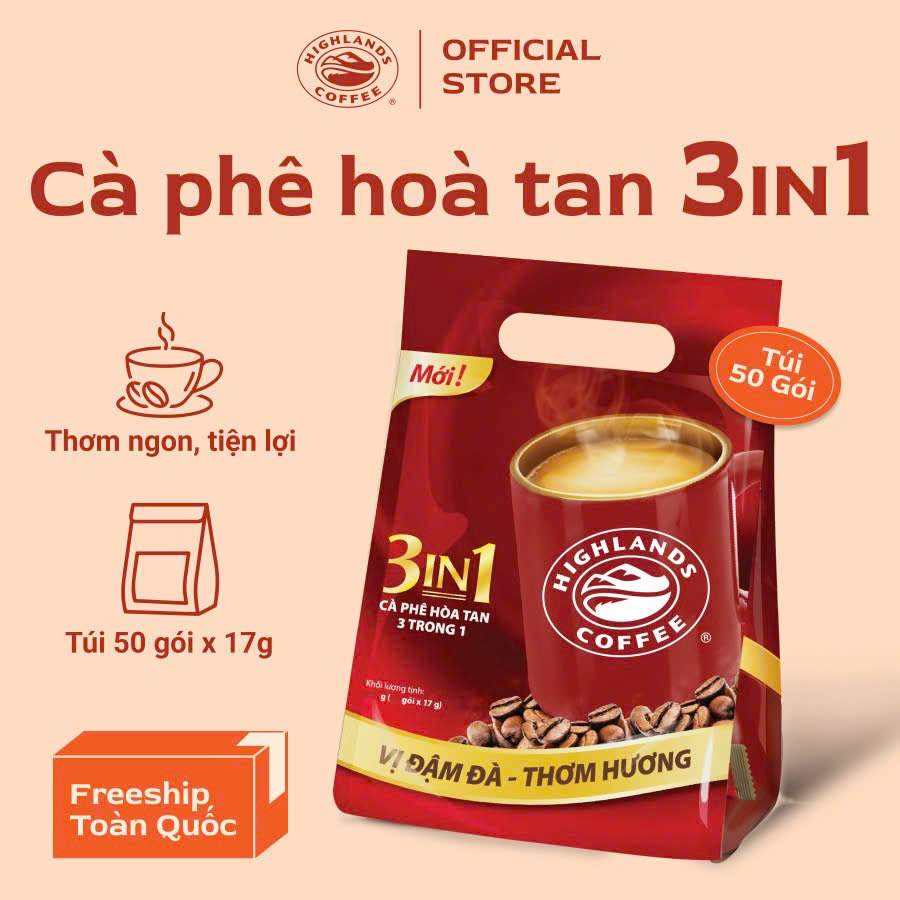 Freeship - Combo 2 túi Cà phê sữa hòa tan 3in1 Highlands Coffee (50 gói x 17g)