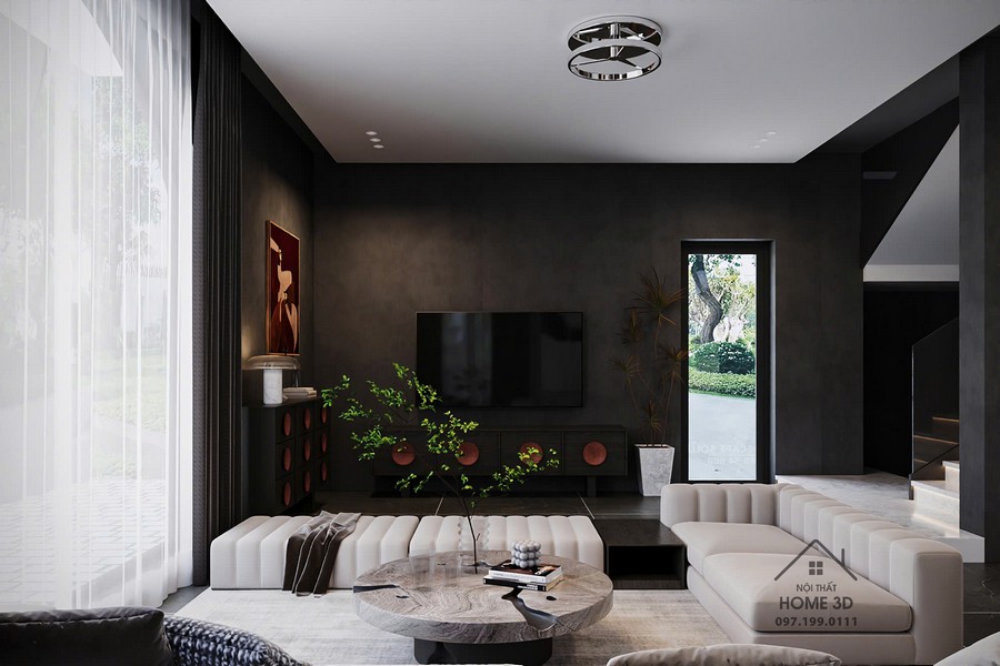 Không gian phòng khách biệt thự 250m2 Sơn Nam Plaza Hưng Yên do Home 3D thiết kế