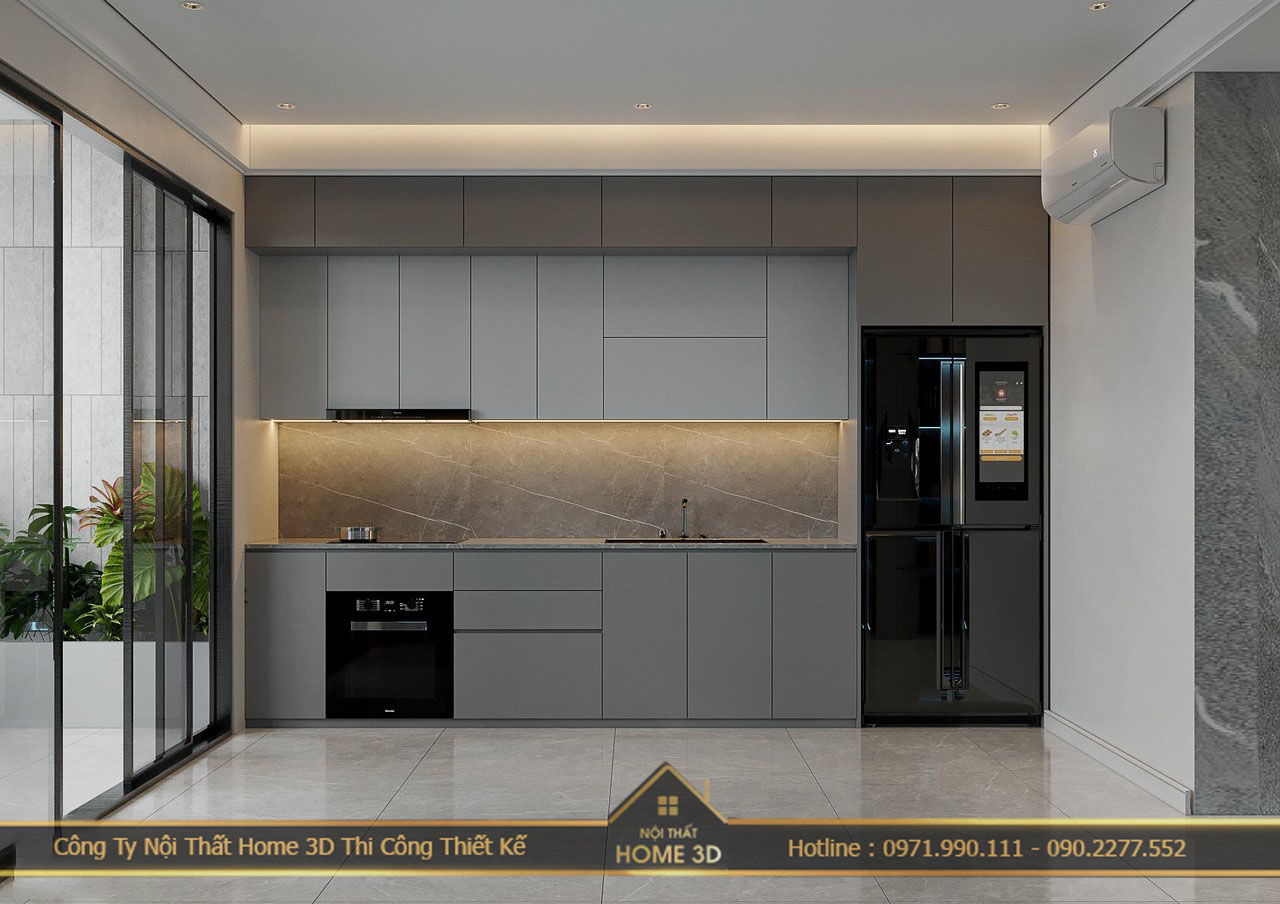 mẫu tủ bếp đẹp acrylic bóng gương thi công bởi home 3d
