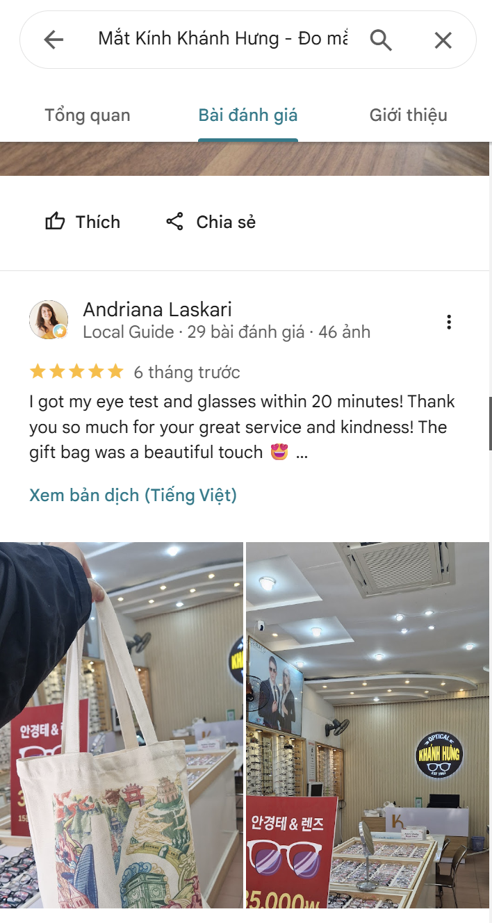 Đánh giá 5 sao từ khách hàng Lia Z