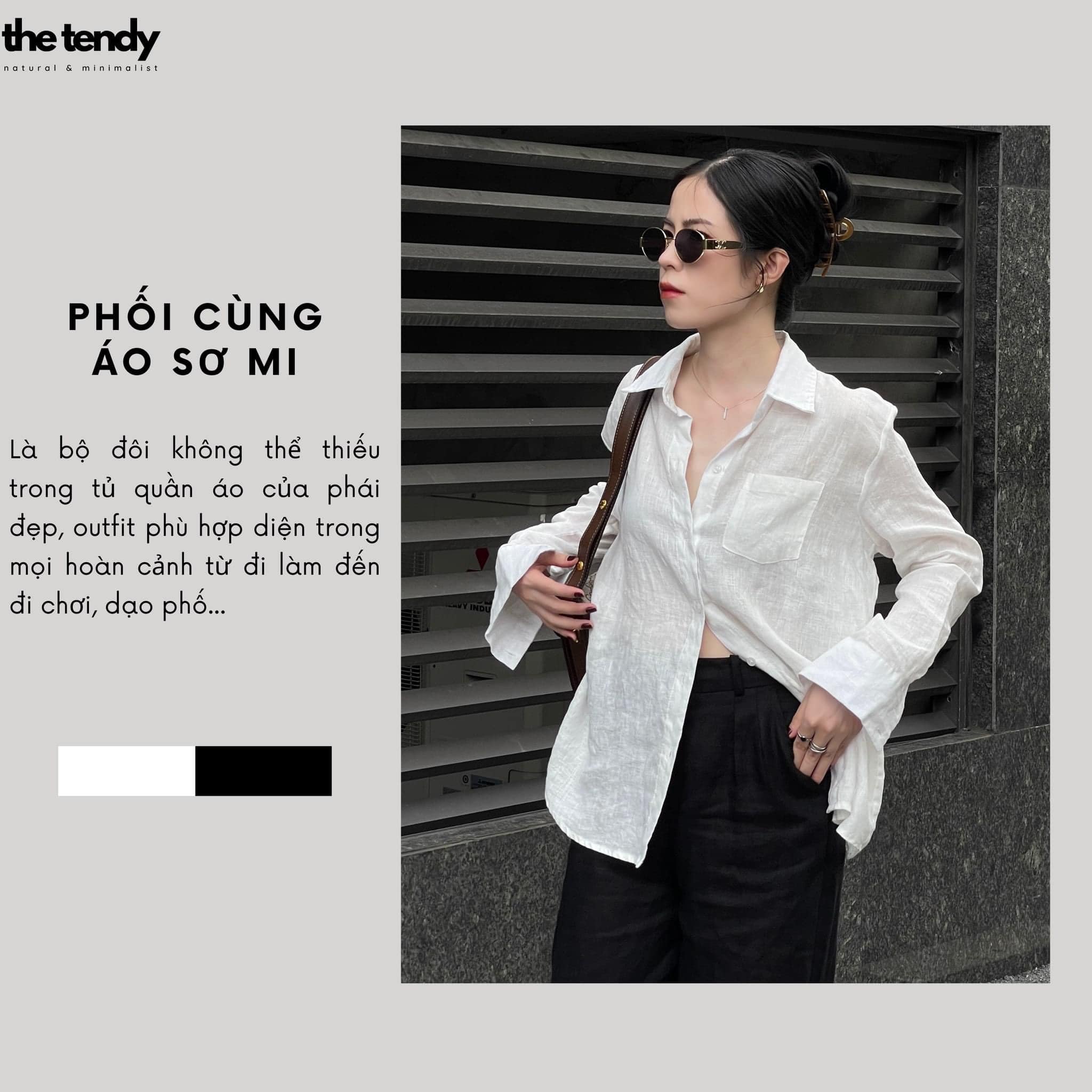 Quần ống rộng phối cùng áo sơ mi kiểu cùng chất liệu Linen