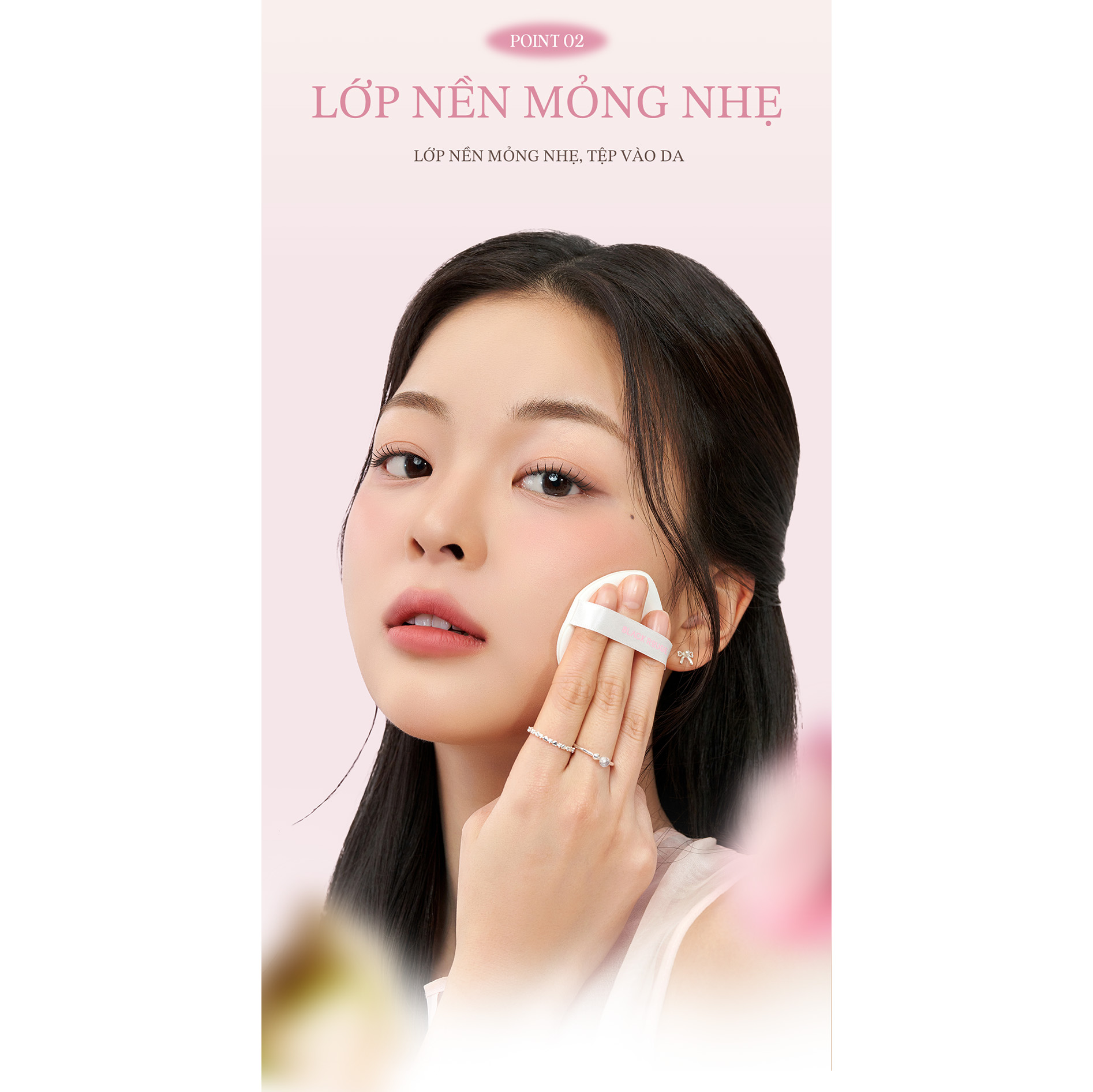 Phấn Nước Mịn Lì Lâu Trôi Black Rouge Thin Layer Veiled Cushion SPF50+/PA++++ 14g