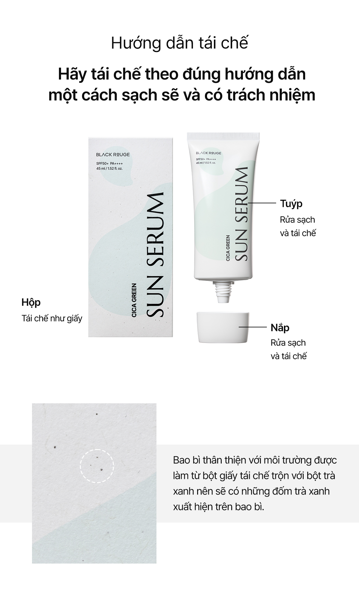 Tinh Chất Chống Nắng Black Rouge Cica Green Sun Serum Hàn Quốc SPF50+ 45ml