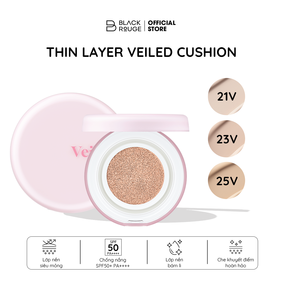 Phấn Nước Mịn Lì Lâu Trôi Black Rouge Thin Layer Veiled Cushion SPF50+/PA++++ 14g