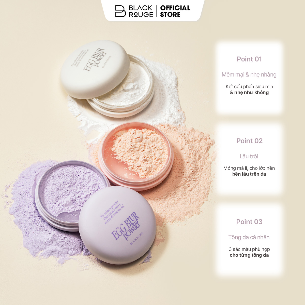 Phấn Phủ Black Rouge Egg Blur Powder Kiềm Dầu Làm Mờ Lỗ Chân Lông