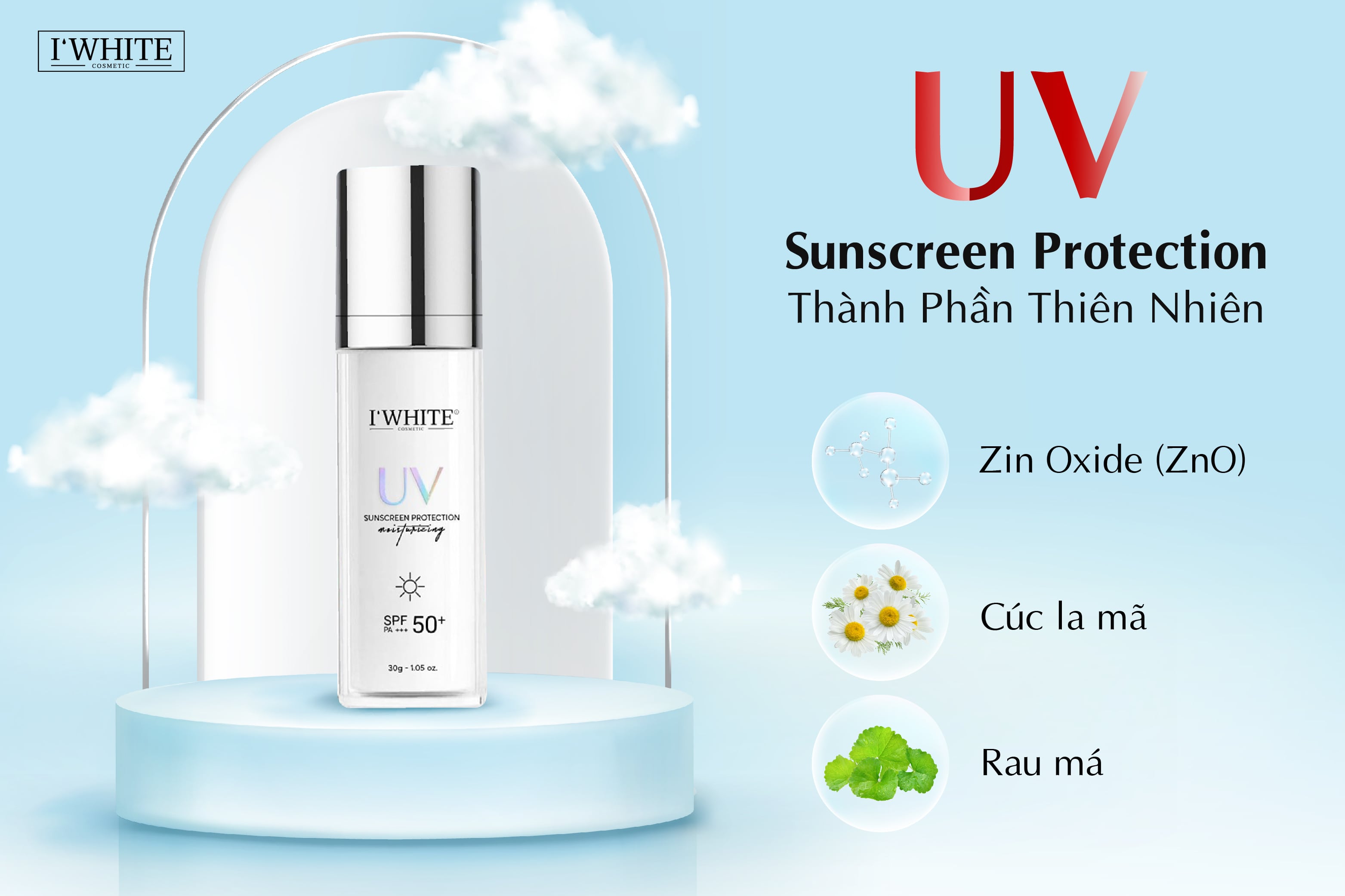Kem chống nắng vật lý I'WHITE - UV PROTECTION SUN BLOCK MAKE UP SPF+ 50 PA++