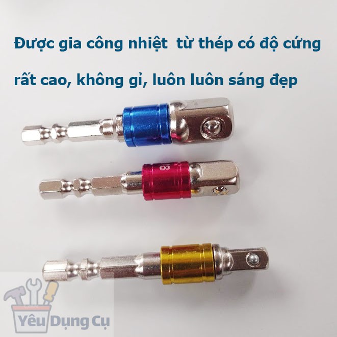 Đầu chuyển vít sang khẩu Bulong (chuôi lục giác) 3 kích cỡ 1/4 3/8 1/2 (dài 7cm)