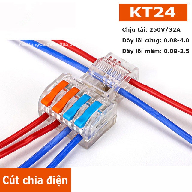 Cút nối dây điện nhanh không cần cắt dây KT22 KT24. Cút chia điện siêu nhanh chữ T