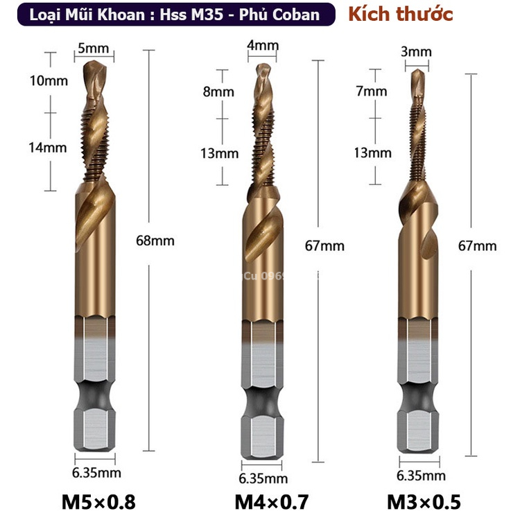 Mũi Khoan Taro Ren Coban HSS-M35 Mũi từ M3 đến M10