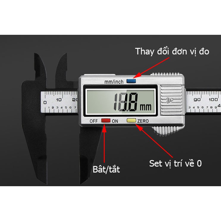 Thước kẹp điện tử 150 mm nhựa ABS, thước cặp điện tử có hộp bảo vệ
