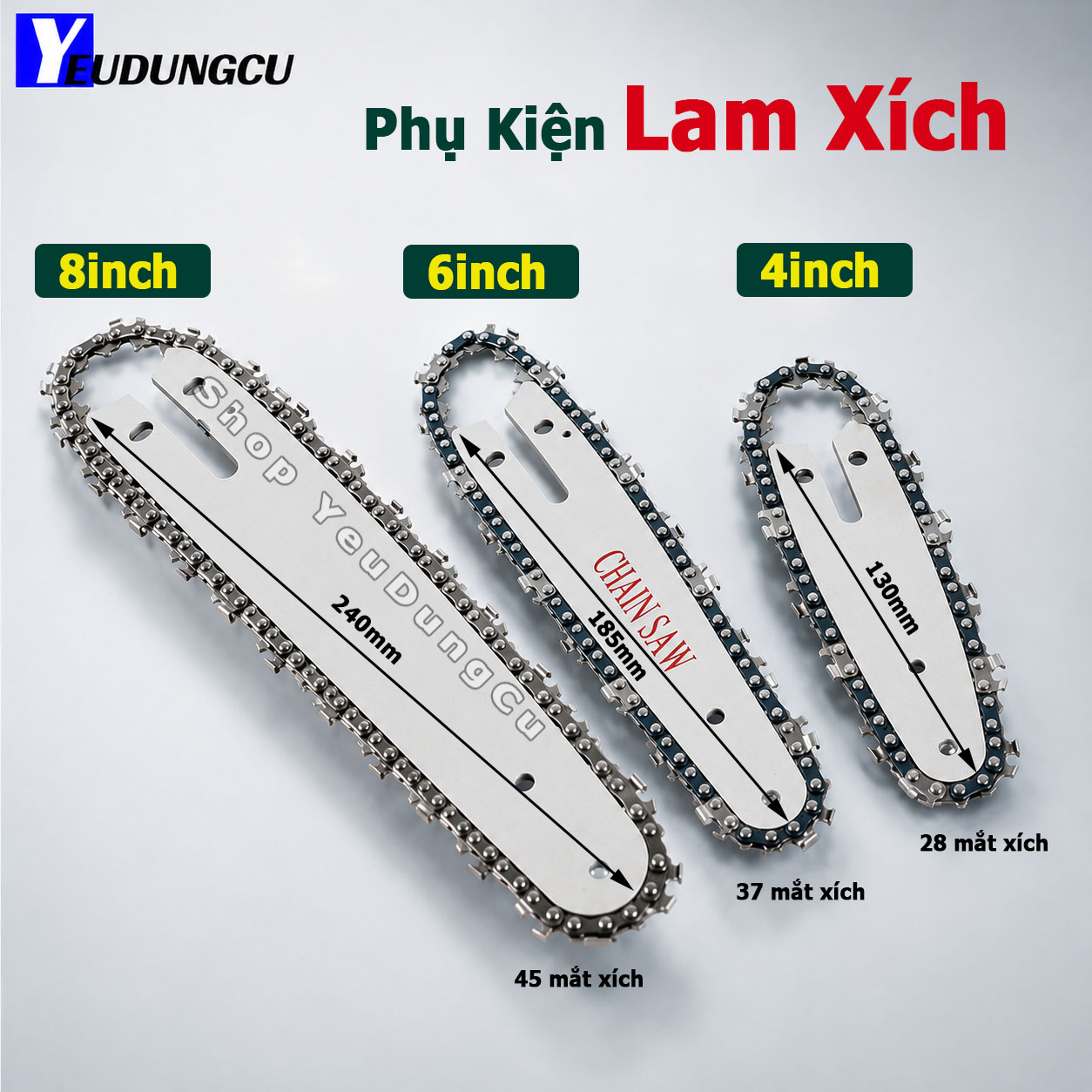 Lam Dây Xích Thay Thế 4inch - 6inch - 8inch Cho Máy Cưa Xích Chạy Pin & Bộ Chuyển Đổi Cưa Xích
