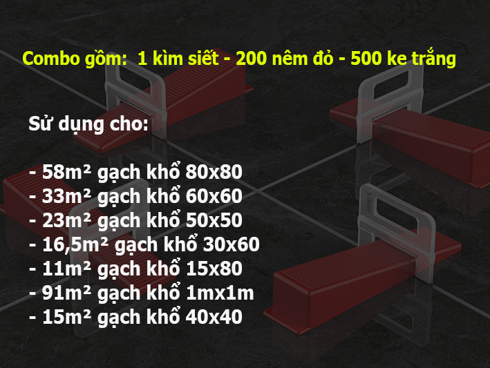 Combo bộ ke lát gạch 1 kìm + 500 ke móc + 200 nêm
