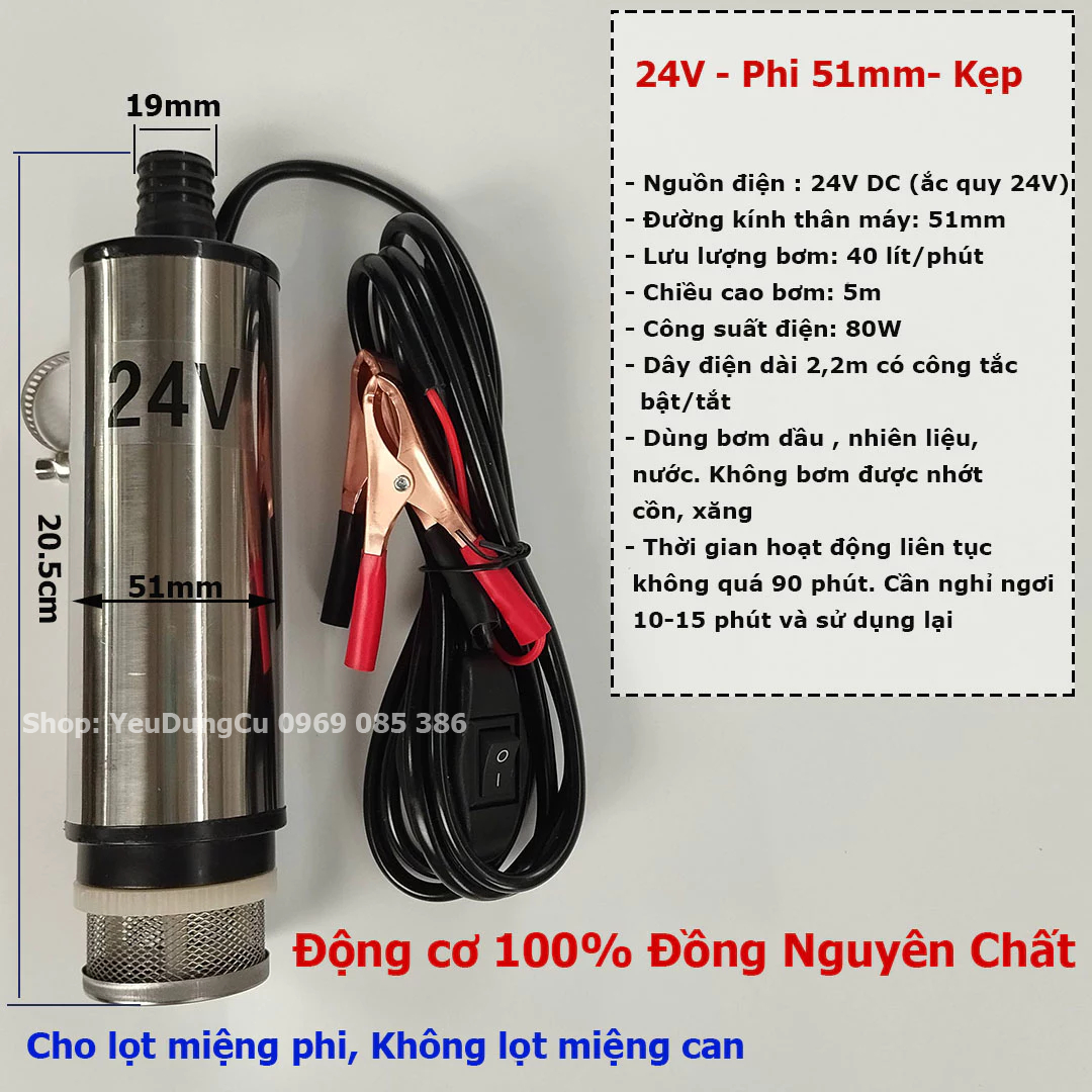 Máy bơm chìm bơm dầu, nước mini 12V - 24V - 220V