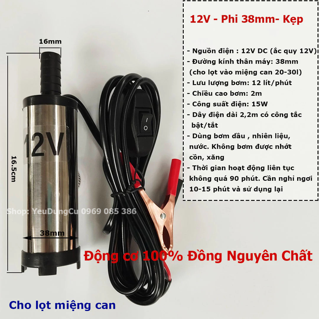 Máy bơm chìm bơm dầu, nước mini 12V - 24V - 220V