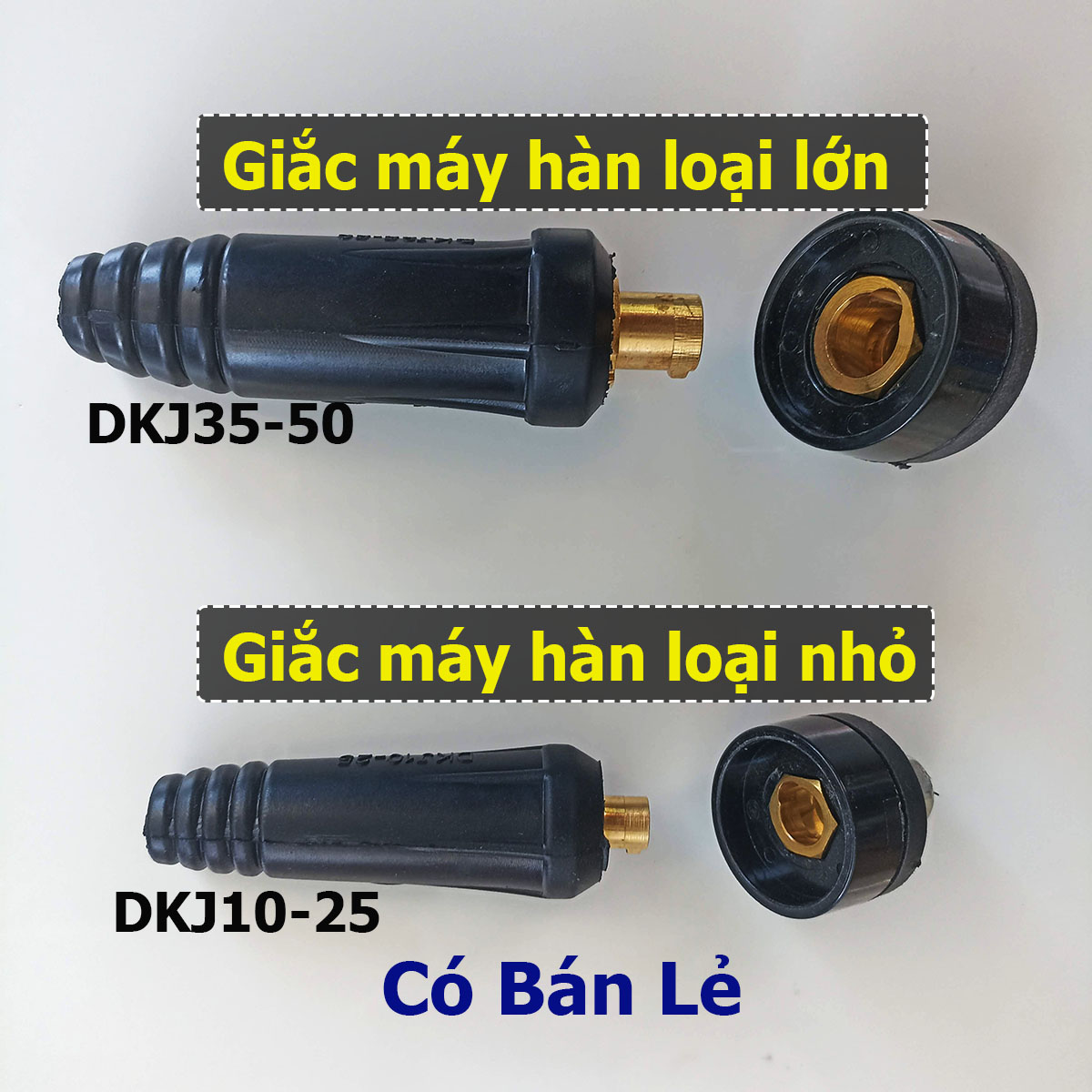 Giắc Máy Hàn Điện Tử Đực Cái - Đầu Nối Rắc Cắm Máy Hàn Điện Loại To và Nhỏ